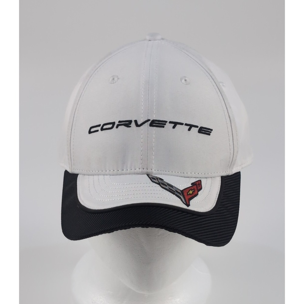 OSFA Corvette Hat Adult Unisex White Black Racing Baseball Performance Cap EUC